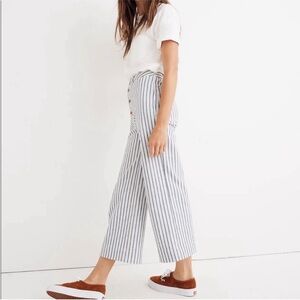 Madewell Cream Pinstripe Button-Fly pants, slim Emmett wide leg crop